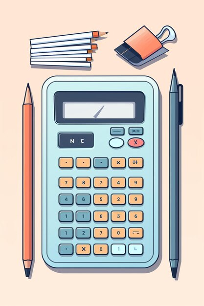 Photo flat calculator illustration with accessories