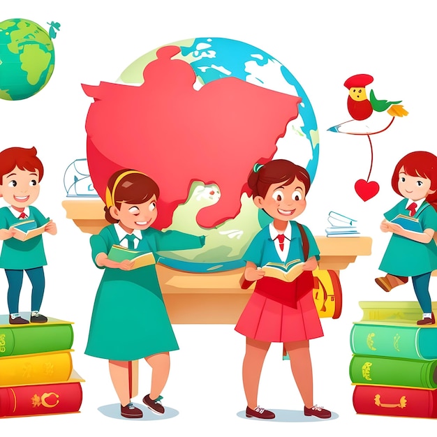 Flat cartoon illustration world education day drawing illustration stock images ai generate