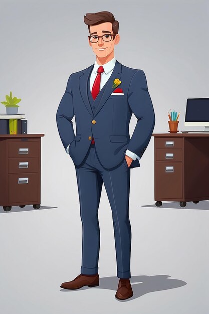 Foto flat cartoon office guy formal suit karakter