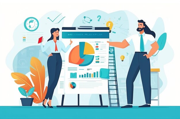 Photo flat characters of business plan concept illustrations