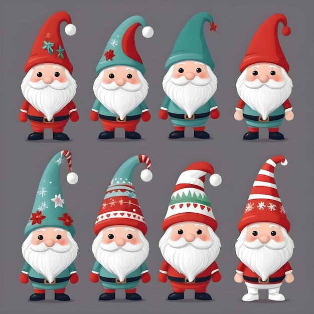 Flat christmas gnomes collection