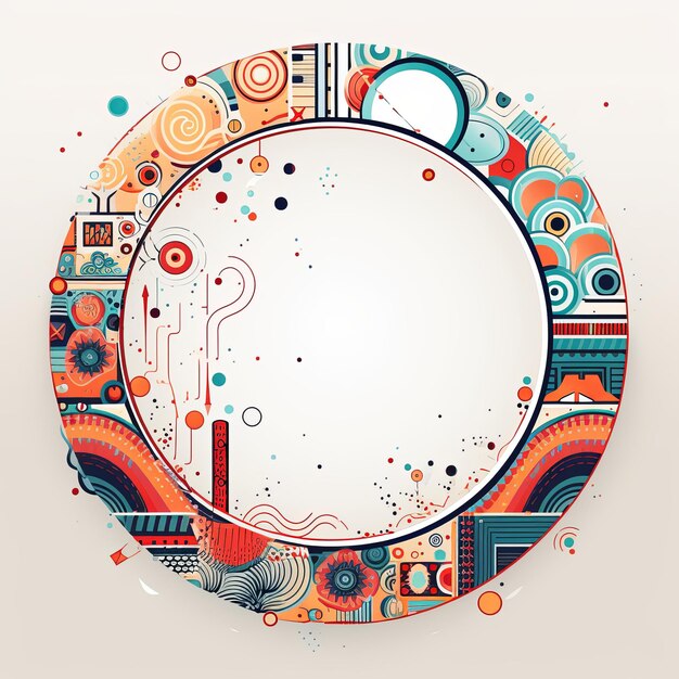 Foto modello di cornice a cerchio piatto stile vettoriale arte digitale sfondo bianco