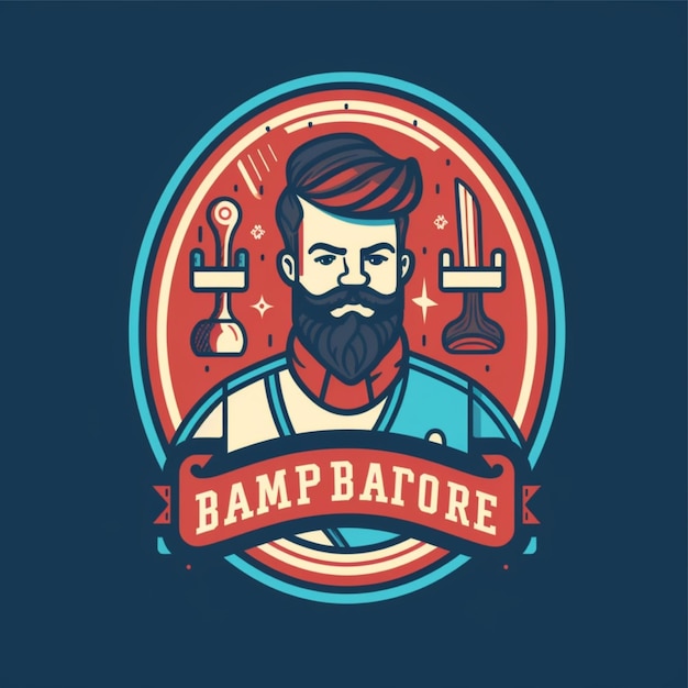 flat color barber logo vector