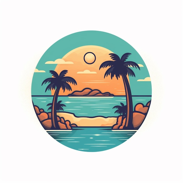 flat color beach logo vector