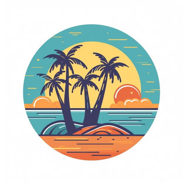 flat color beach logo vector