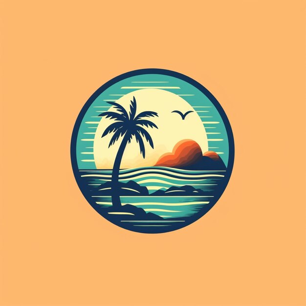 flat color beach logo vector