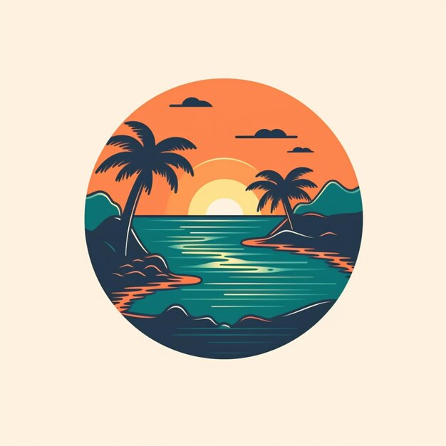 flat color beach logo vector