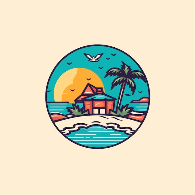 flat color beach logo vector