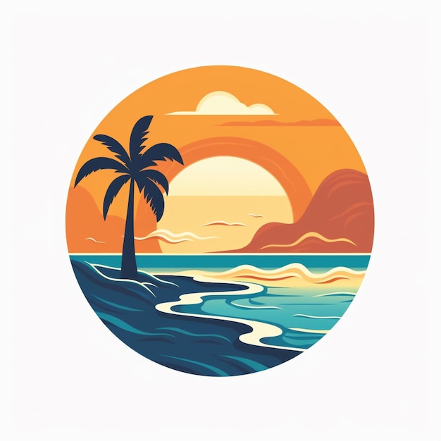 flat color beach logo vector