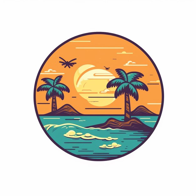 flat color beach logo vector