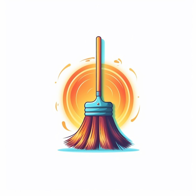 flat color broom logo vector