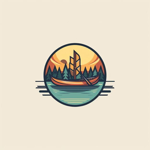 flat color canoe logo vector