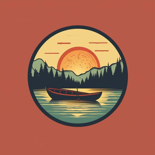 flat color canoe logo vector