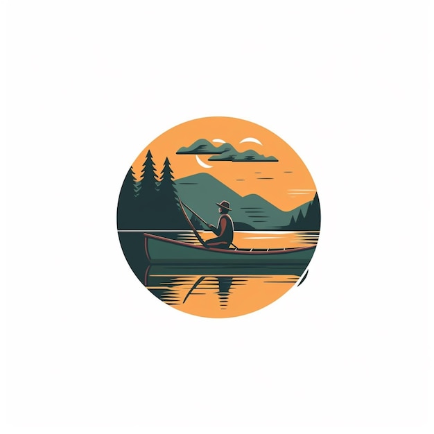 flat color canoe logo vector