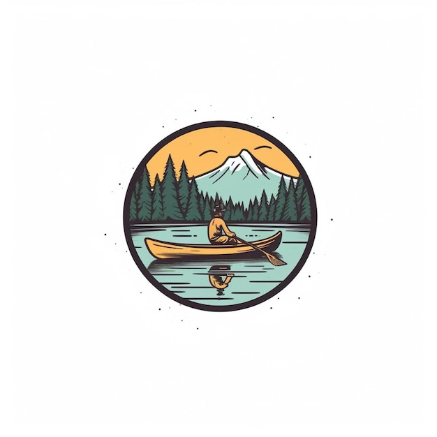 flat color canoe logo vector