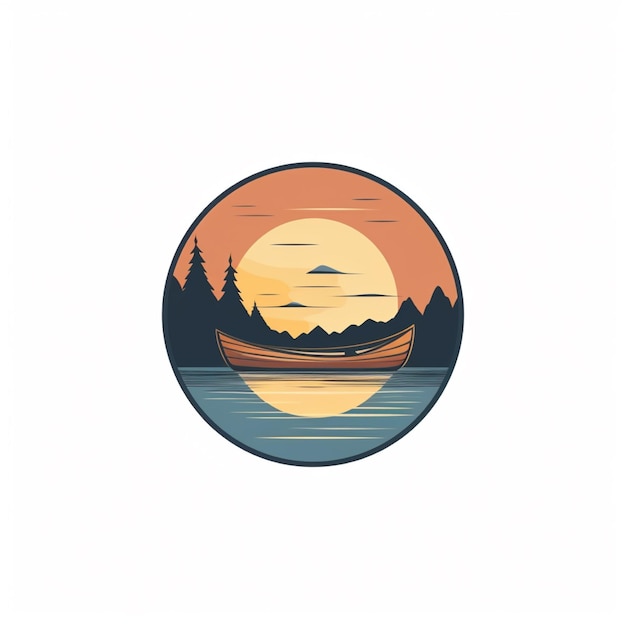 flat color canoe logo vector