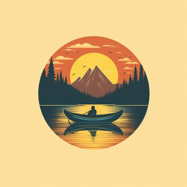 flat color canoe logo vector