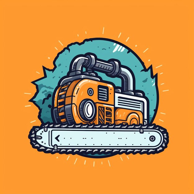 Photo flat color chainsaw logo vector