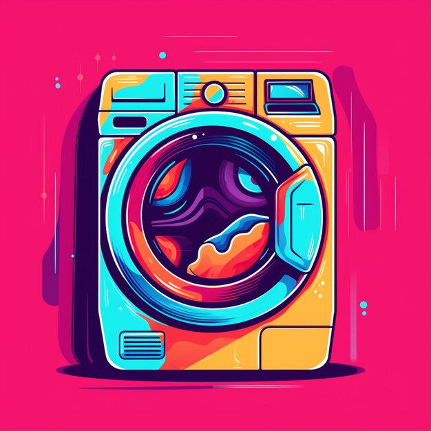 flat color clothes washing machine logo vector