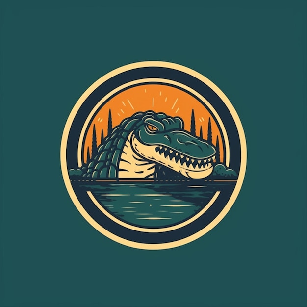 flat color crocodile logo vector