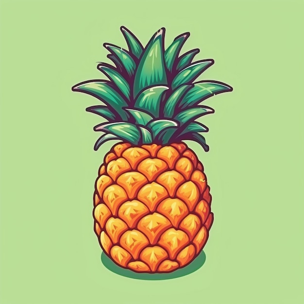 flat color fresh pineapple fruit vector