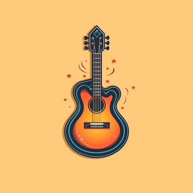 flat color guitar logo vector