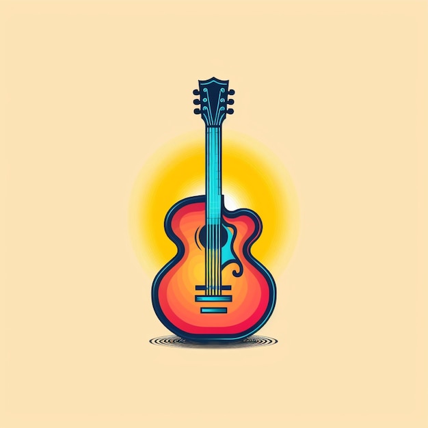 flat color guitar logo vector