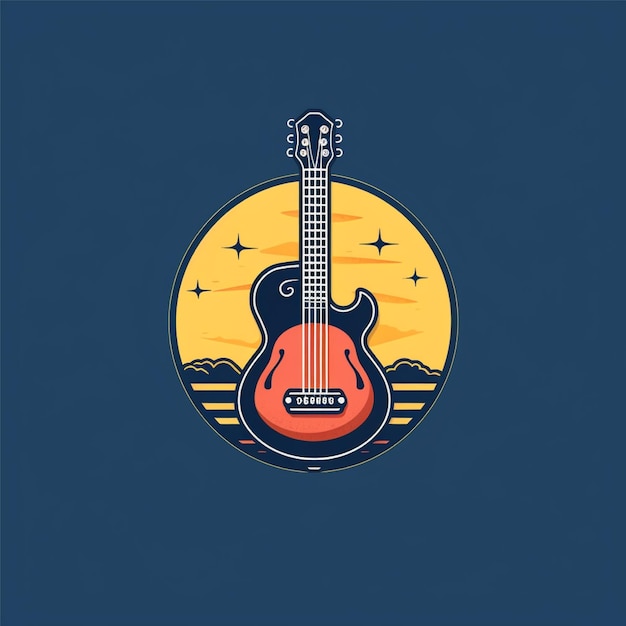 flat color guitar logo vector