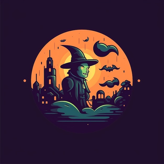 flat color halloween logo vector