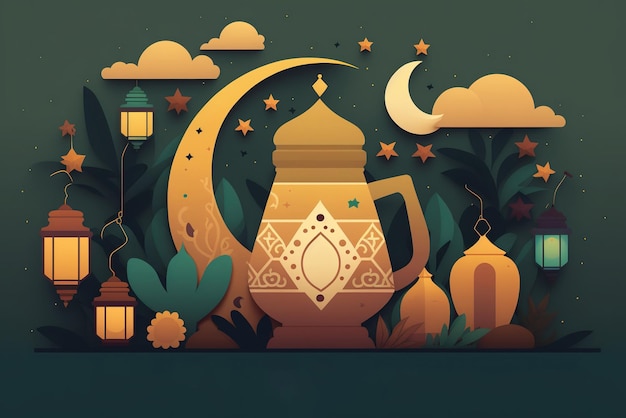 Photo flat color illustration for ramadan