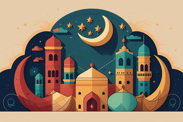 Flat color illustration for ramadan