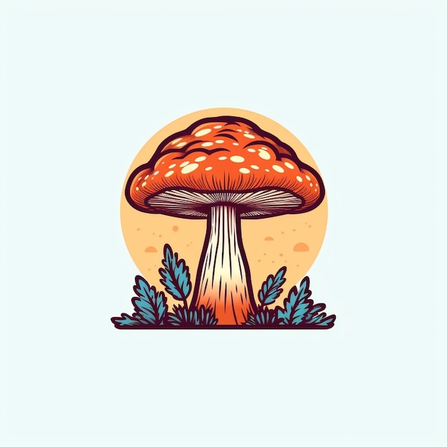 flat color mushroom logo vector