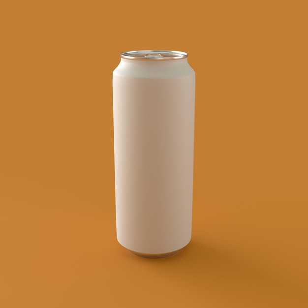 Flat Color White Soda Can in Orange Background 3d Rendering