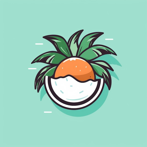 flat color young coconut fruit logo vector