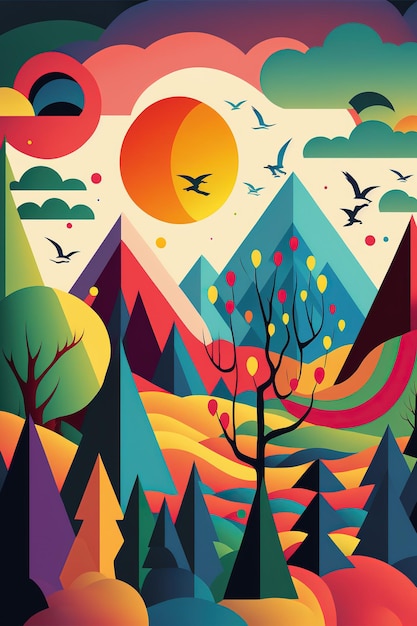 Premium AI Image | Flat Colorful Illustration of Nature Background ...