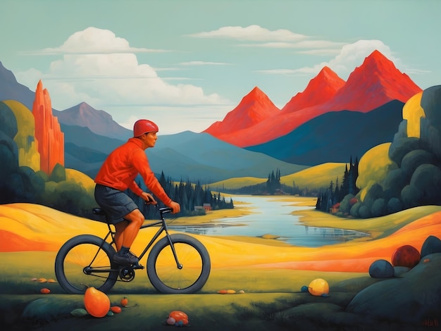 A flat concept with people riding bikes with mountain