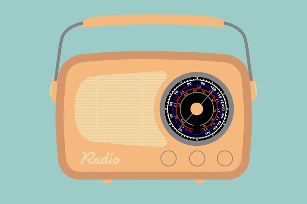 Flat Conceptual Illustration of Closeup Vintage Radio on a green background