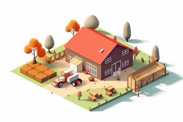 flat design 3d farm situation