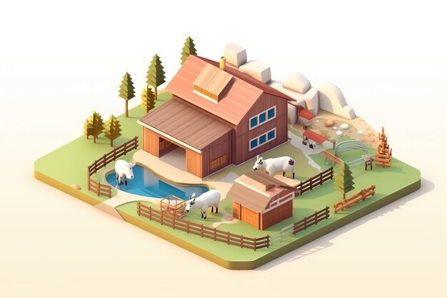 Photo flat design 3d farm situation