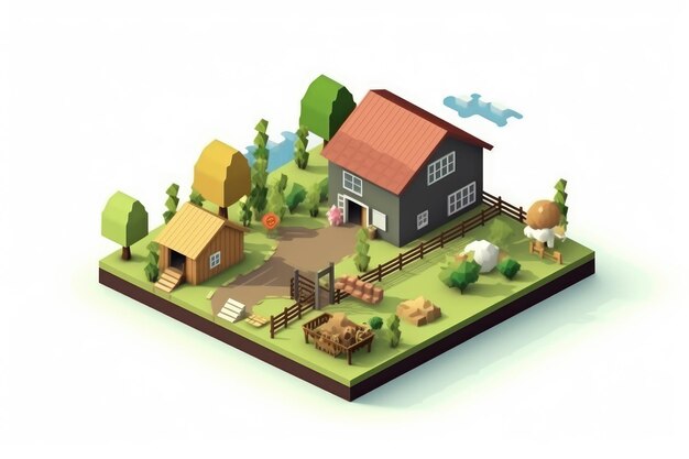 Photo flat design 3d farm situation