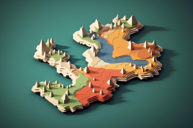 flat design of 3d map with topography area Generative AI