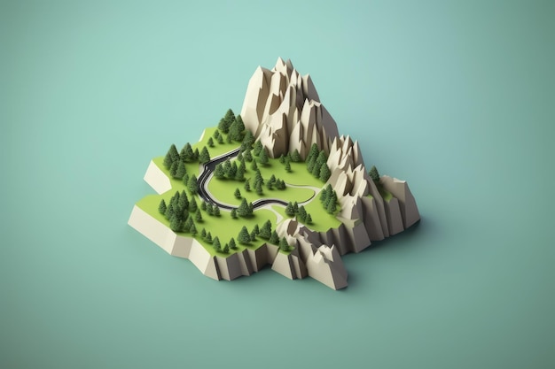 flat design of 3d map with topography area Generative AI