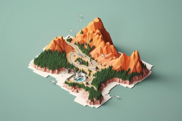 flat design of 3d map with topography area Generative AI