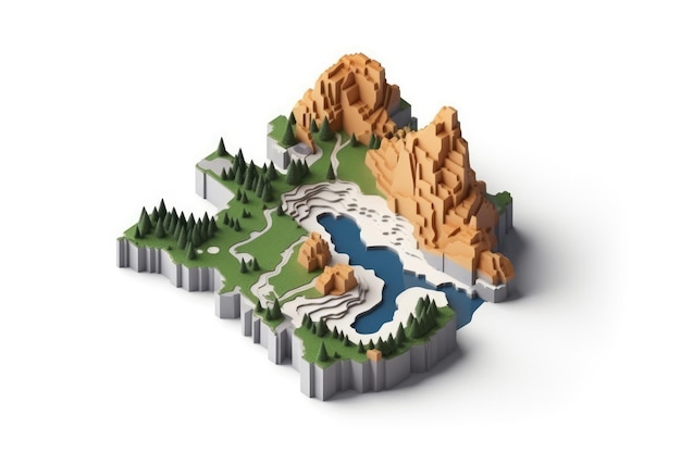 flat design of 3d map with topography area Generative AI