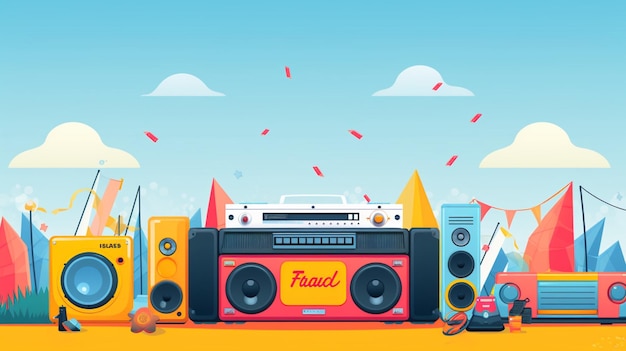 Flat design 90s nostalgic music festival facebook cover