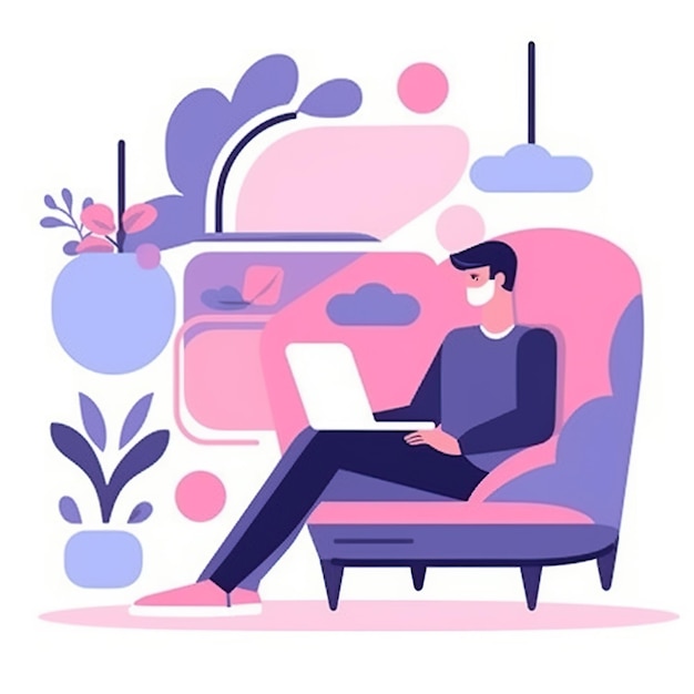 Фото Плоский дизайн человека, сидящего в кресле с ноутбуком