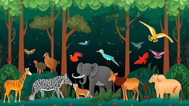 Photo flat design of the animals in the forest