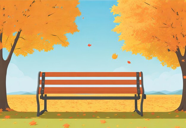 Плоский дизайн осеннего пейзажа со скамейкой