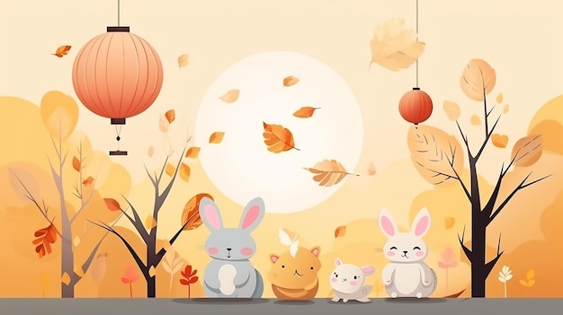 flat design background of a rabbit celebrates the midautumn festival