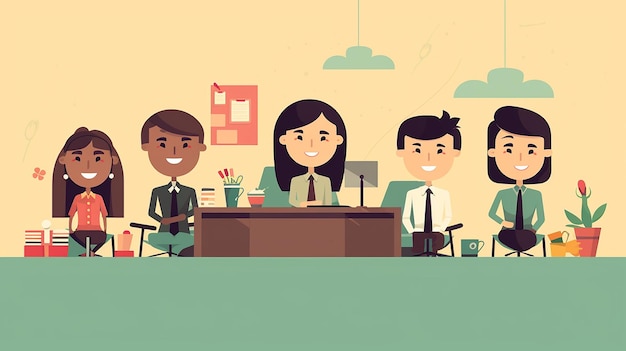 flat design background of teamwork at office